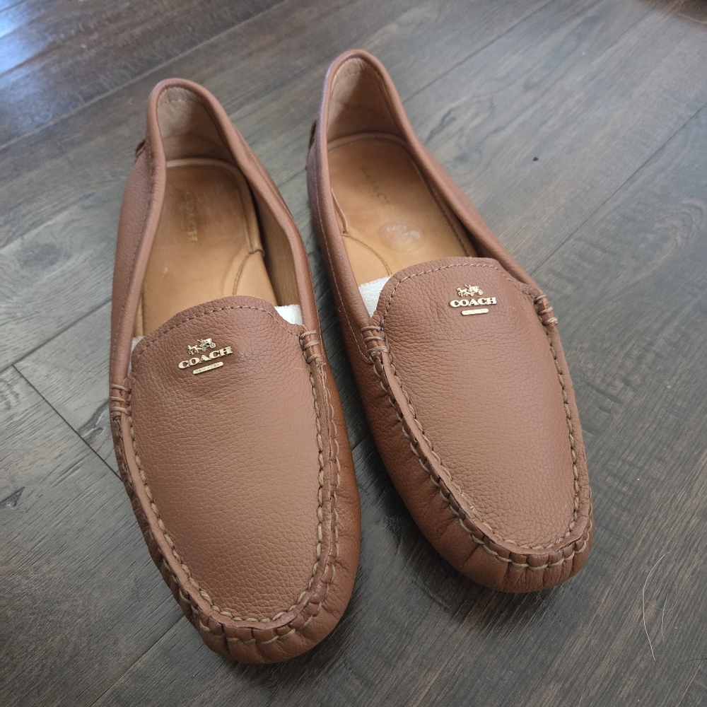 Coach Amber Cognac Brown Leather Slip On Loafer Shoes Size 9.5 B